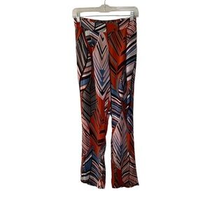 Benetton Sisley Women Hippy 70s Print Pants Colourful Groovy Funky Orange Pink